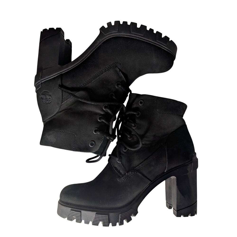 NWOT-1 SHOW! TIMBERLAND! BLACK GENUINE LEATHER NUBUCK FINISH HEEL BOOTS! 9.5M - Picture 7 of 11